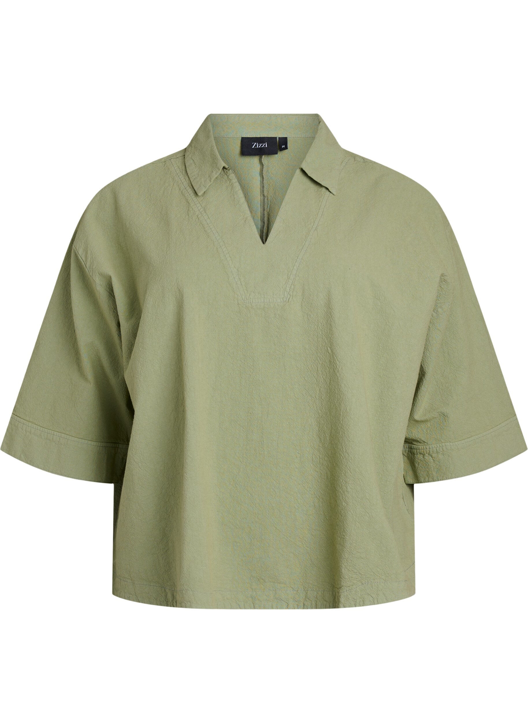 Zizzi Blouse ample avec col et manches 1/2, Vert, Packshot image number 0
