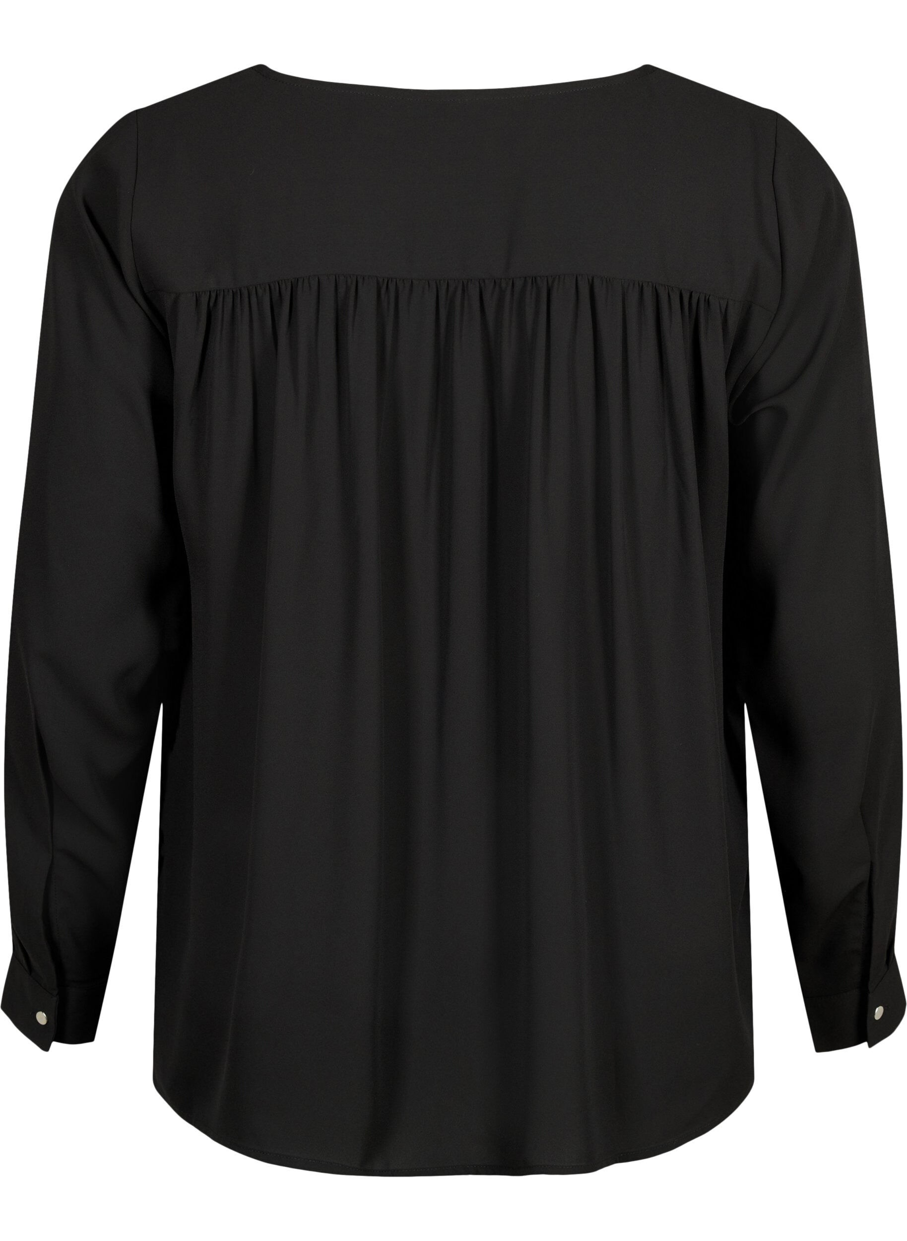 Zizzi Blouse &agrave; manches longues avec des plis &agrave; l'arri&egrave;re, Black, Packshot image number 1