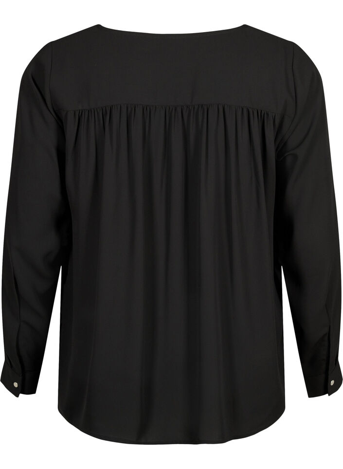 Blouse à manches longues avec des plis à l'arrière, Black, Packshot image number 1