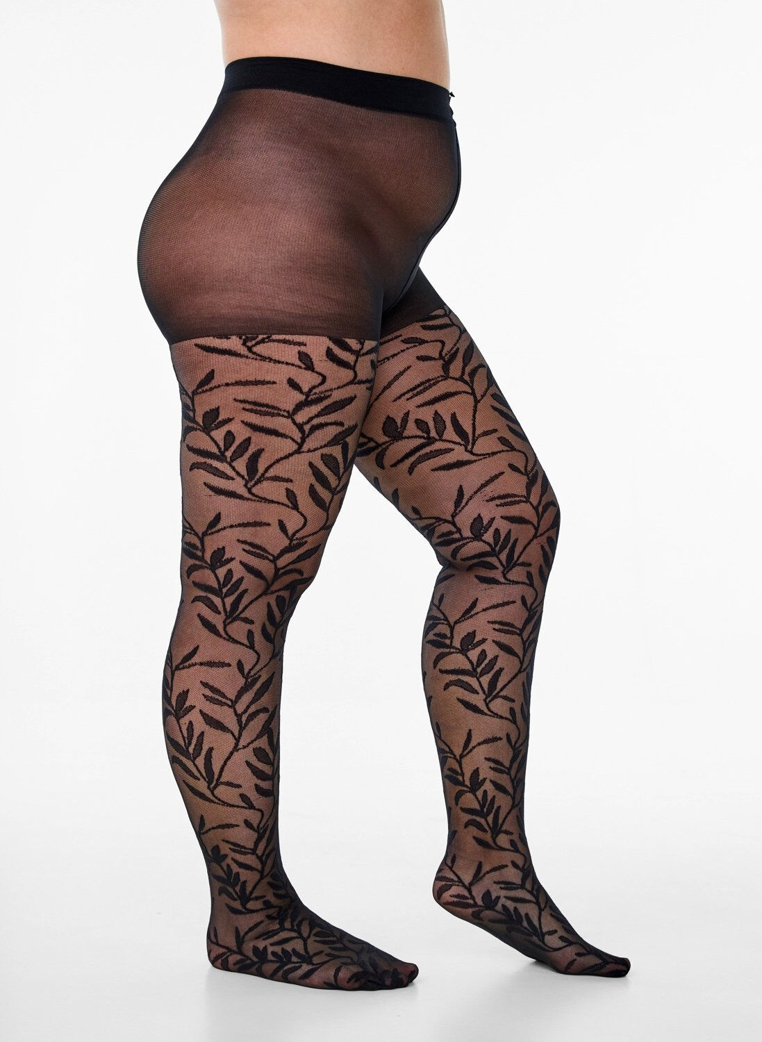 Zizzi Collants 25 deniers avec des motifs de feuilles, Black, Packshot image number 0