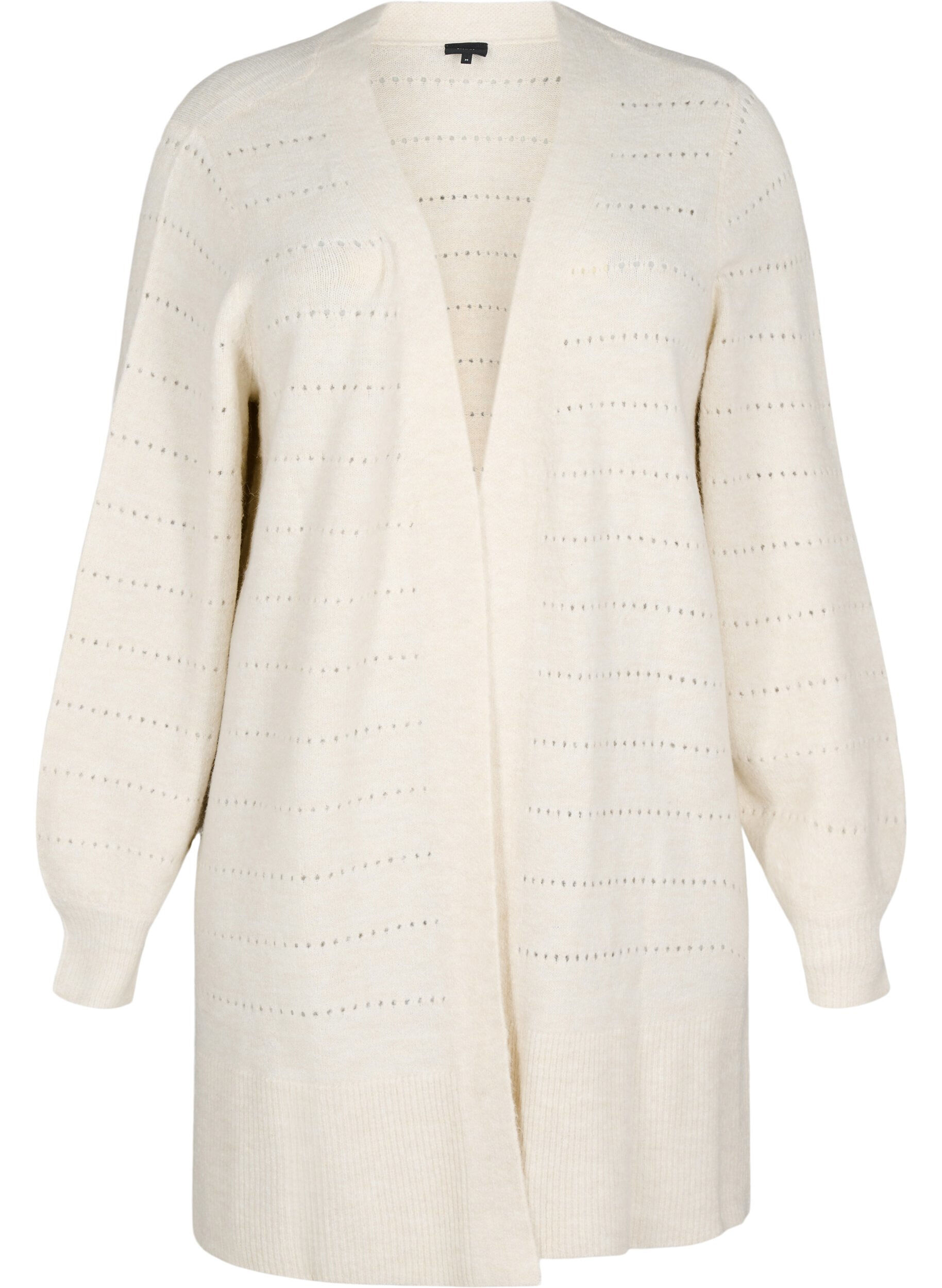 Zizzi Cardigan long en tricot avec un motif en dentelle, Birch Mel., Packshot image number 0