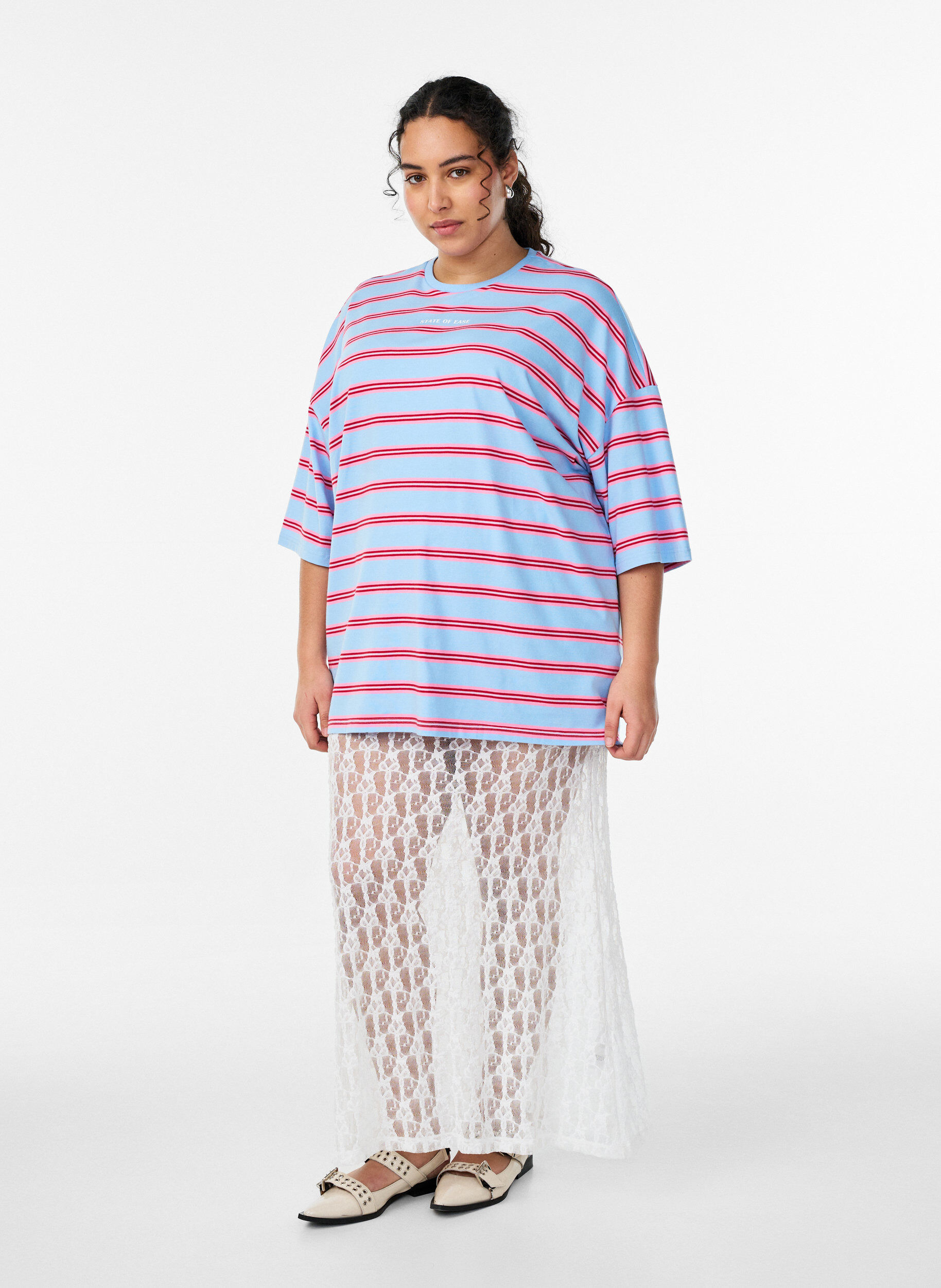 Zizzi Jupe longue en dentelle transparente, Blanc, Model image number 1