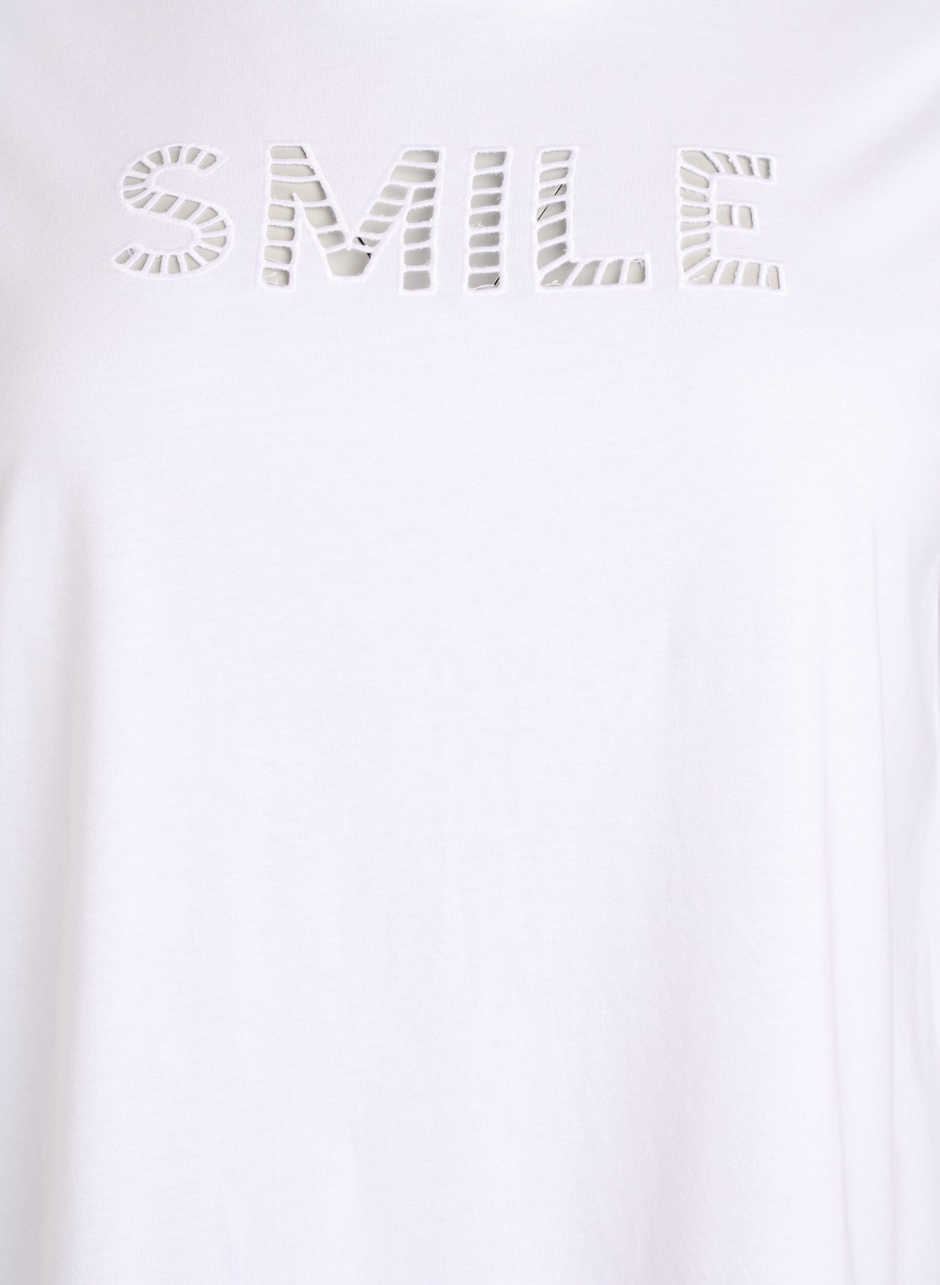 Zizzi T-shirt en coton avec texte brod&eacute;, Blanc, Packshot image number 2