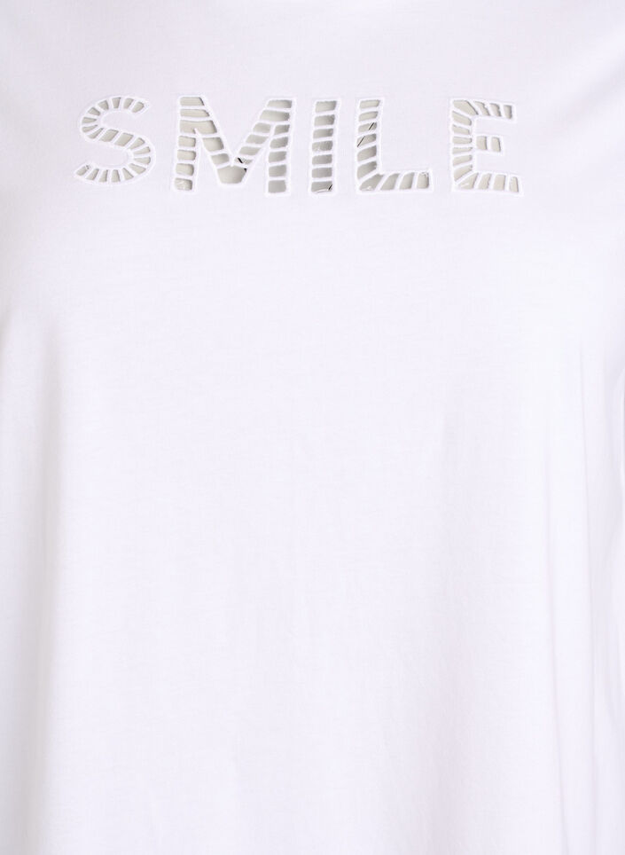 T-shirt en coton avec texte brod&eacute;, Blanc, Packshot image number 2