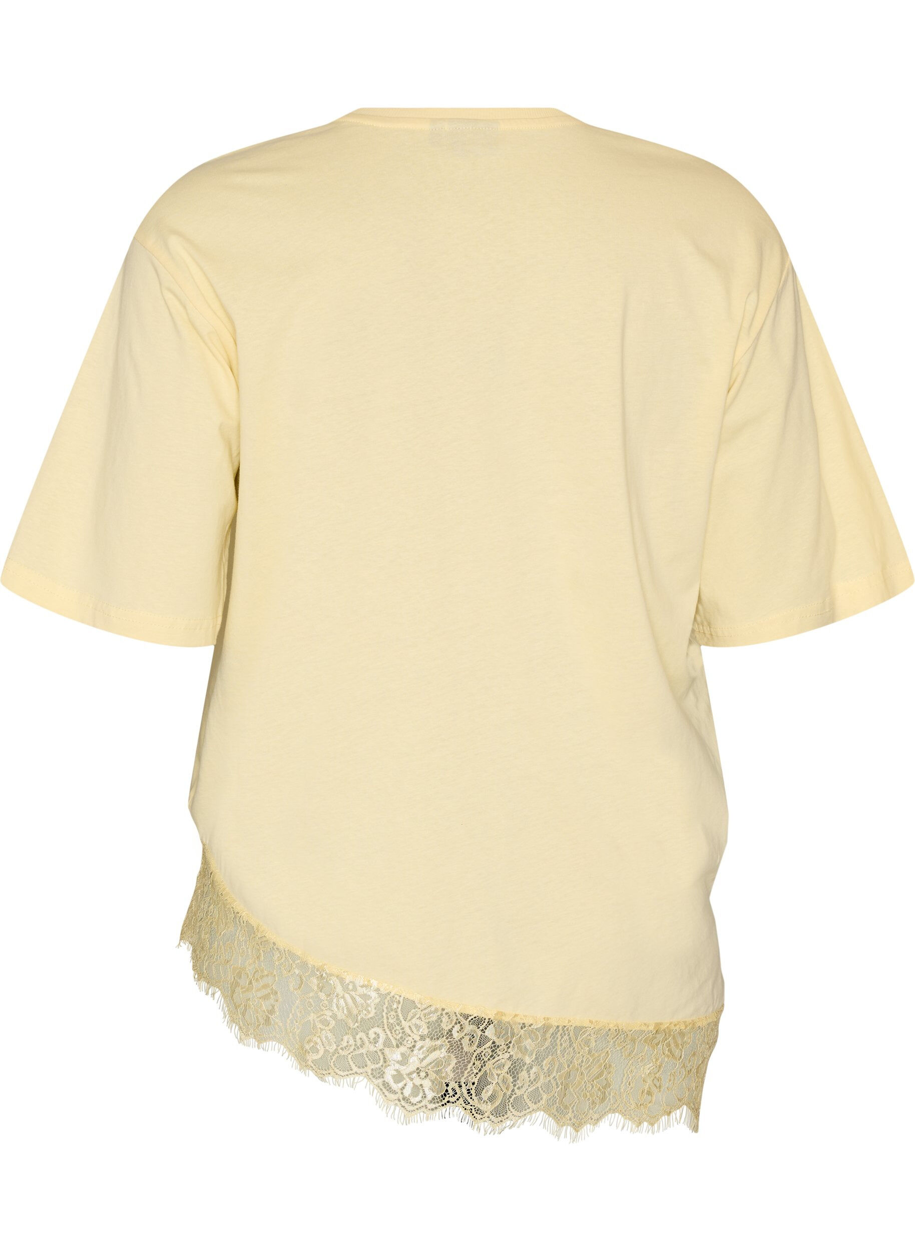 ZizziT-shirt avec ourlet asym&eacute;trique en dentelle, Jaune clair, Packshot image number 1
