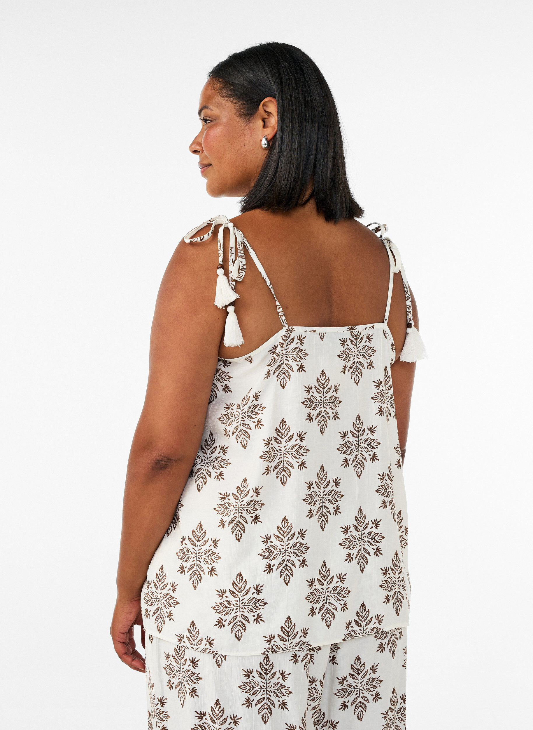 ZizziHaut &agrave; motifs avec bretelles &agrave; nouer, Vanille, Model image number 2