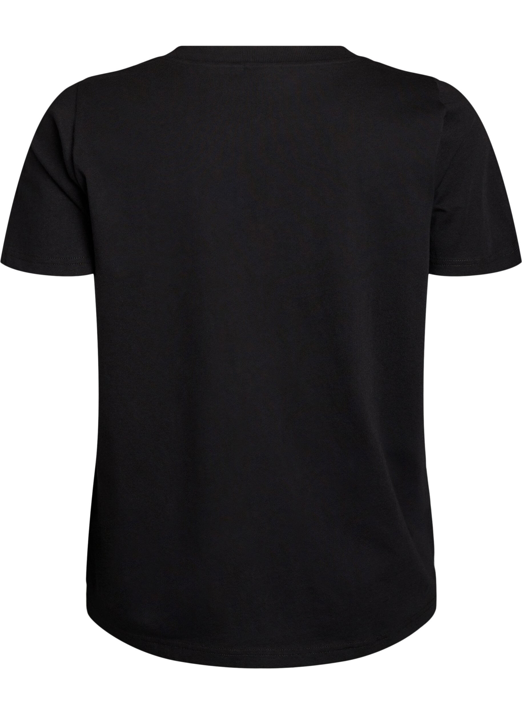 Zizzi T-shirt en coton simple avec encolure en V, Noir, Packshot image number 1