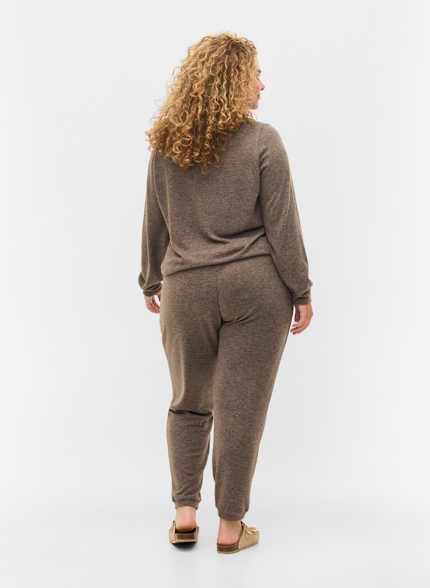 Zizzi Pantalon ample en viscose m&eacute;lang&eacute;e, Falcon Melange, Model image number 1