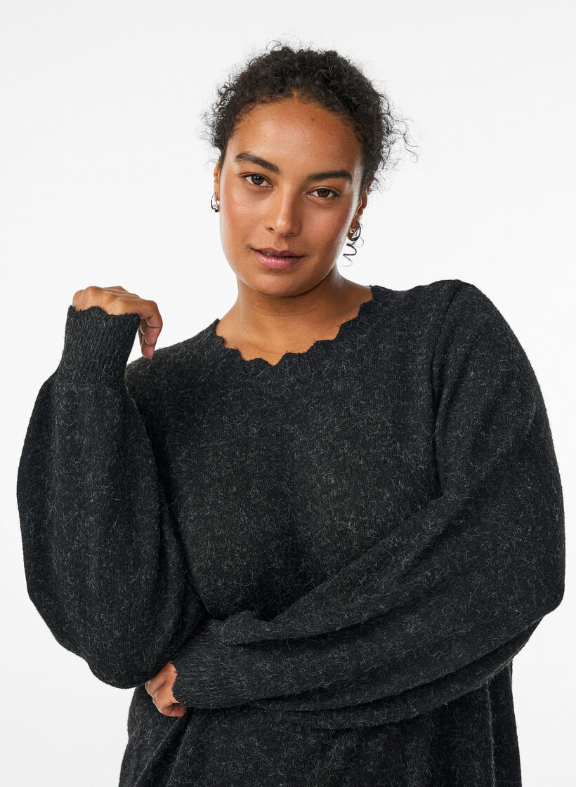 Robe courte en maille avec ourlet ondul&eacute; et fentes, Gris anthracite, Model image number 2