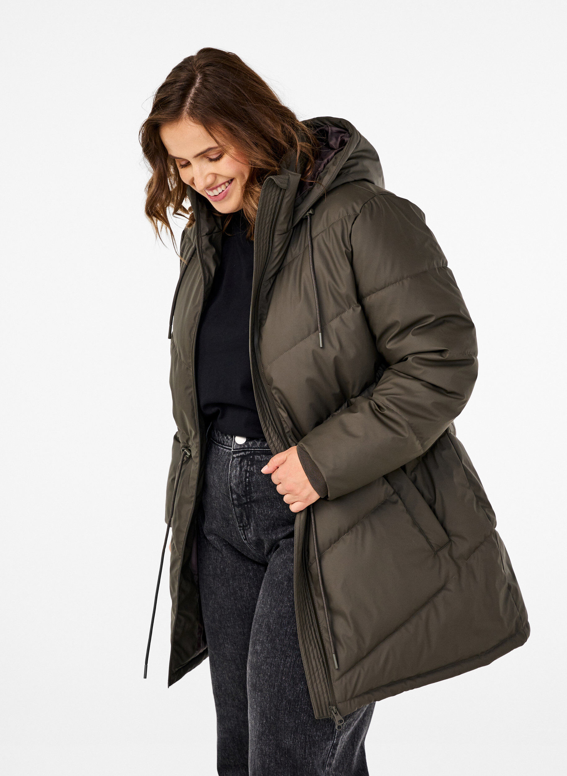 Zizzi Doudoune imperm&eacute;able avec capuche, Marron, Model image number 0