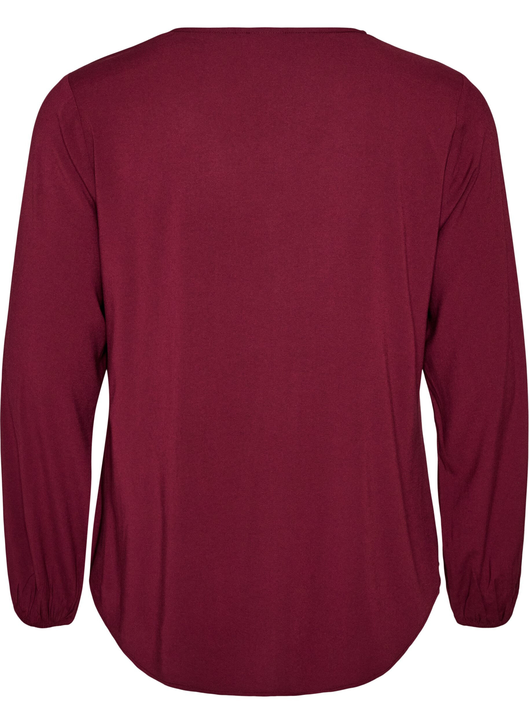 ZizziBlouse en viscose avec col en V et ourlet arrondi, Bordeaux, Packshot image number 1