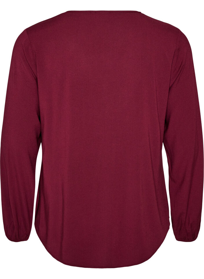 Blouse en viscose avec col en V et ourlet arrondi, Bordeaux, Packshot image number 1