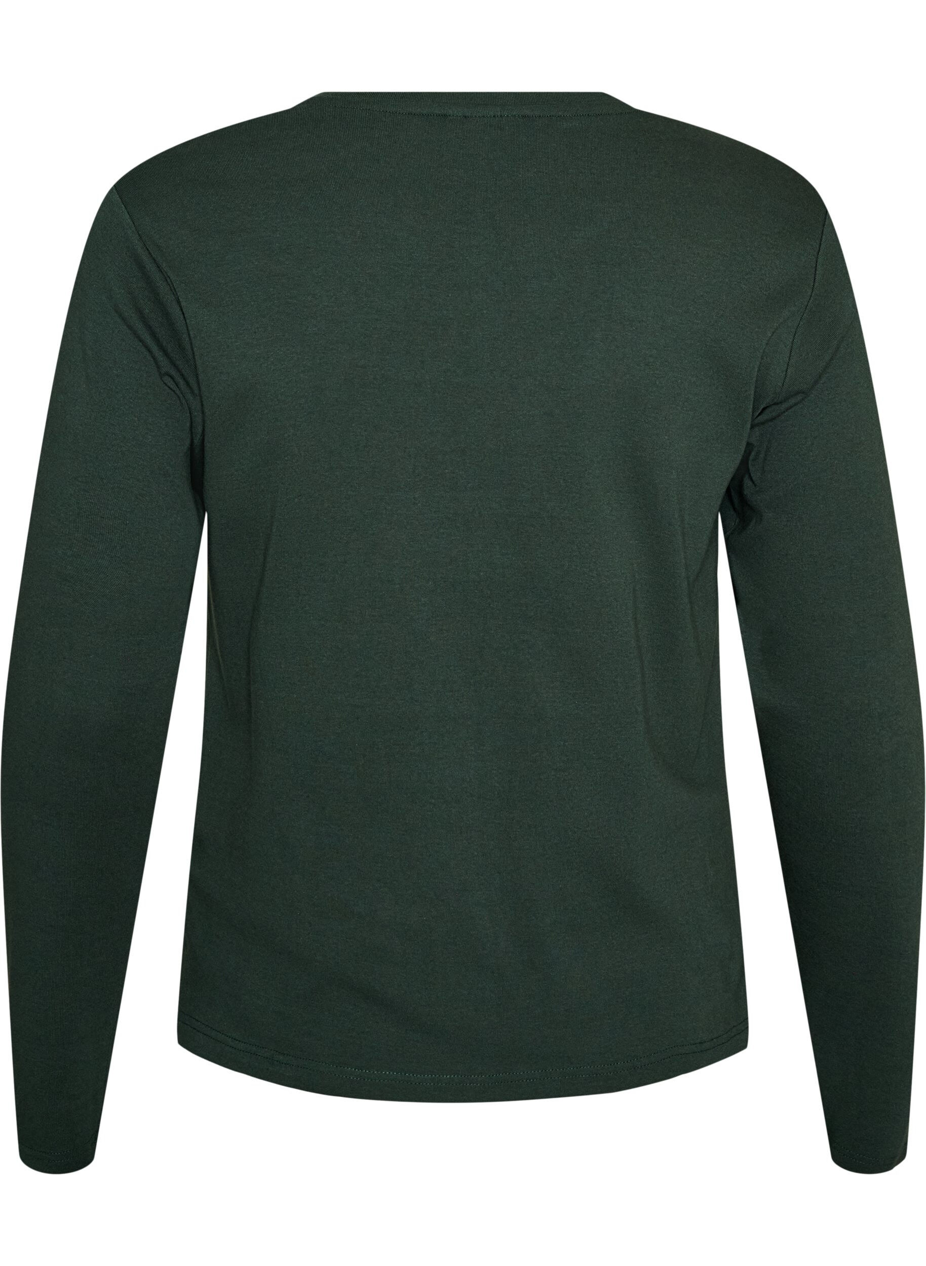 ZizziT-shirt basique &agrave; manches longues et col rond, Vert fonc&eacute;, Packshot image number 1