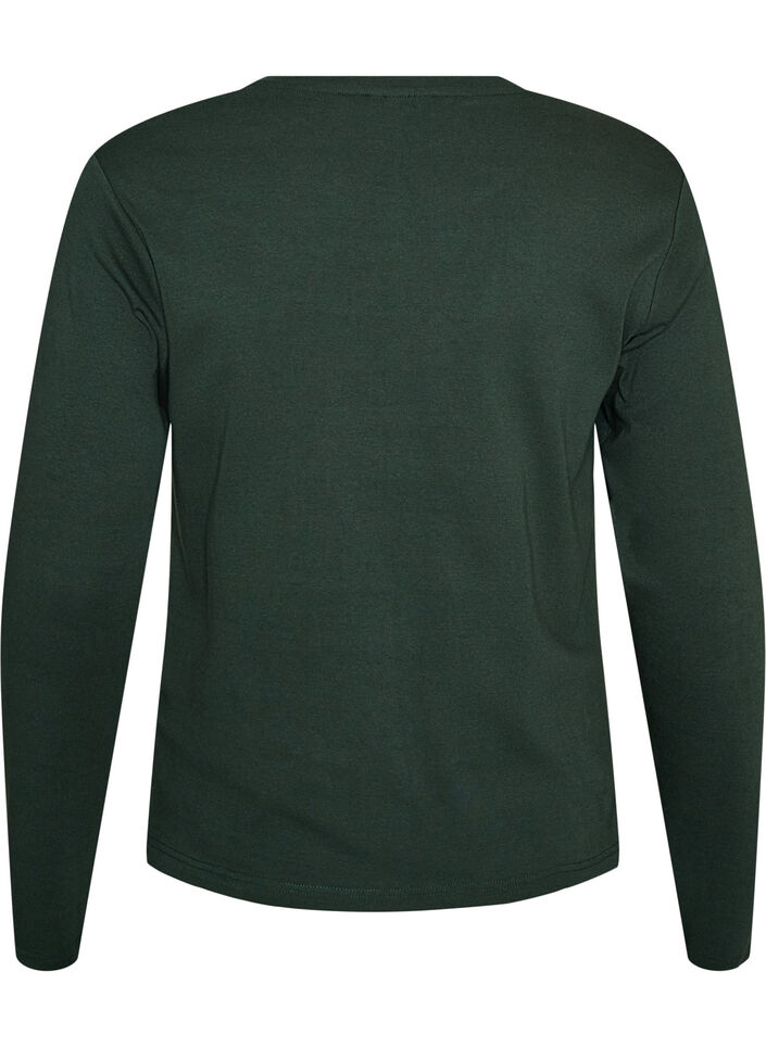 T-shirt basique &agrave; manches longues et col rond, Vert fonc&eacute;, Packshot image number 1