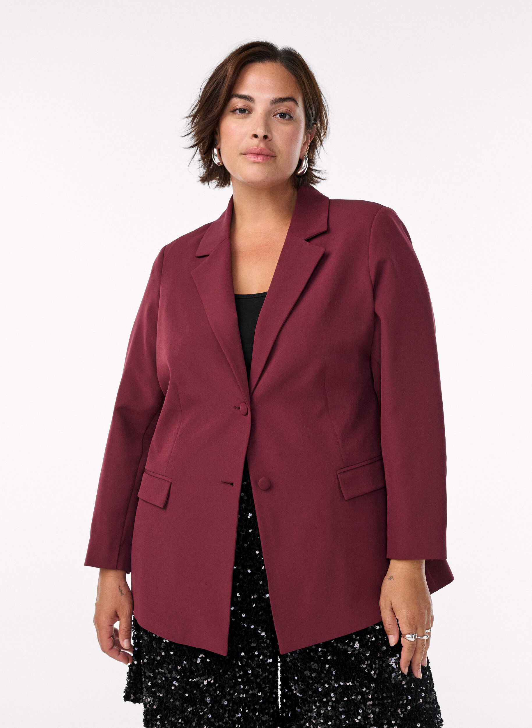 Blazer classique avec fermeture &agrave; boutons, Bordeaux, Model