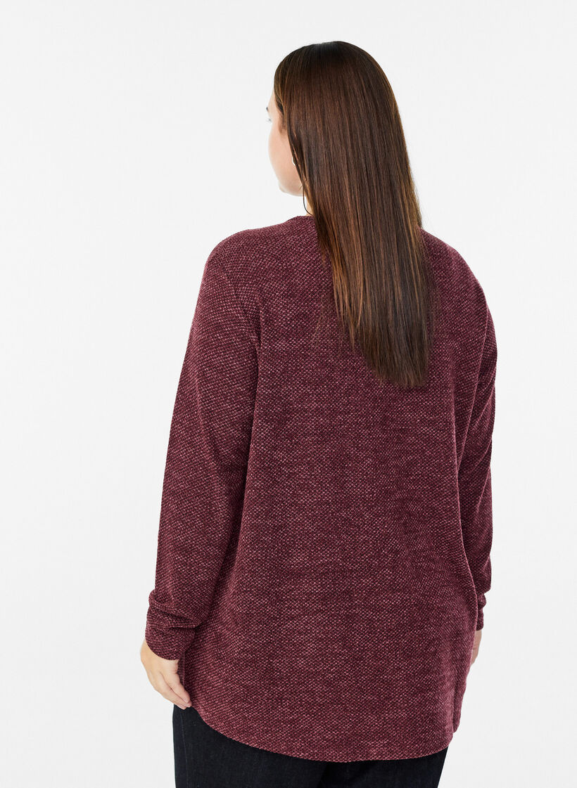 Blouse &agrave; manches longues avec texture, Bordeaux fonc&eacute;, Model image number 2
