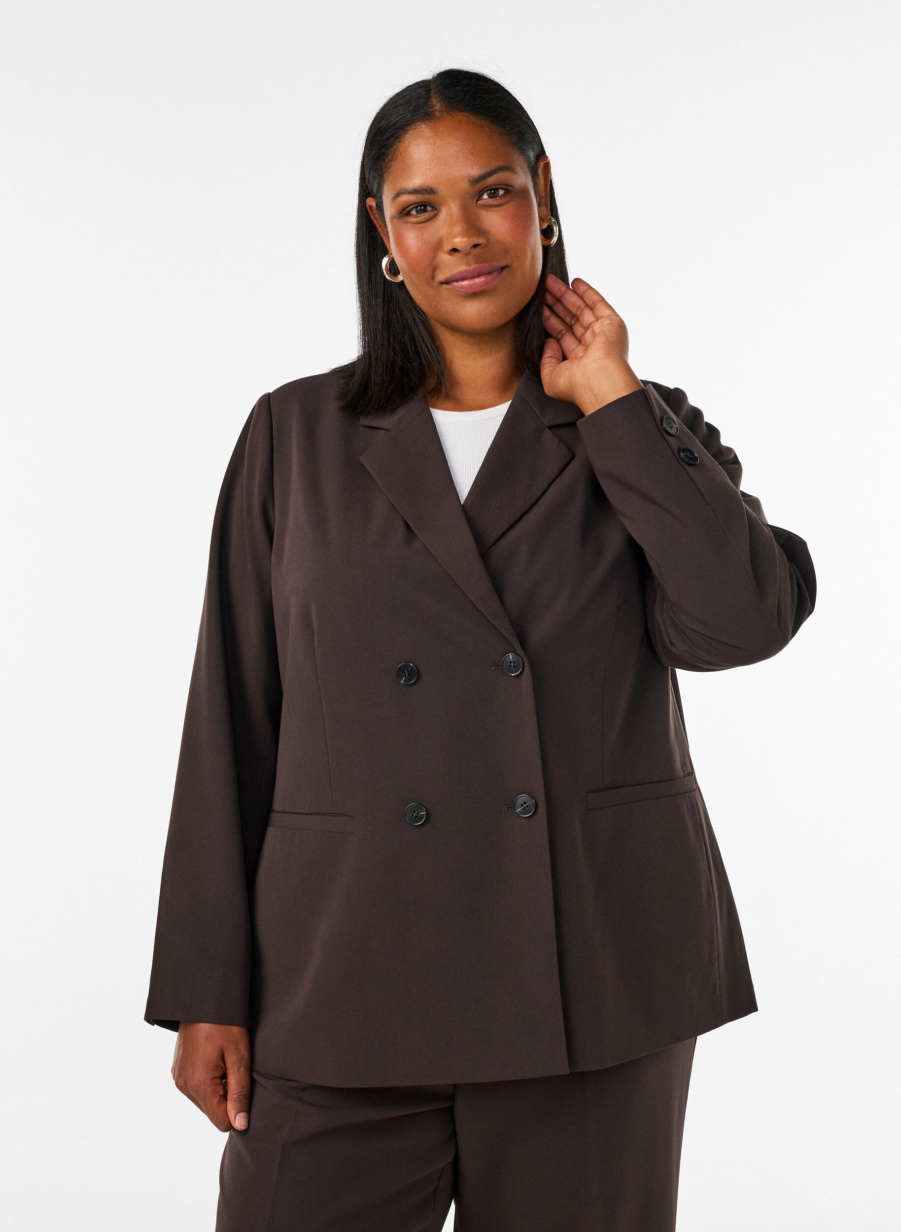 ZizziBlazer crois&eacute; &agrave; la coupe ample, Marron, Model image number 0