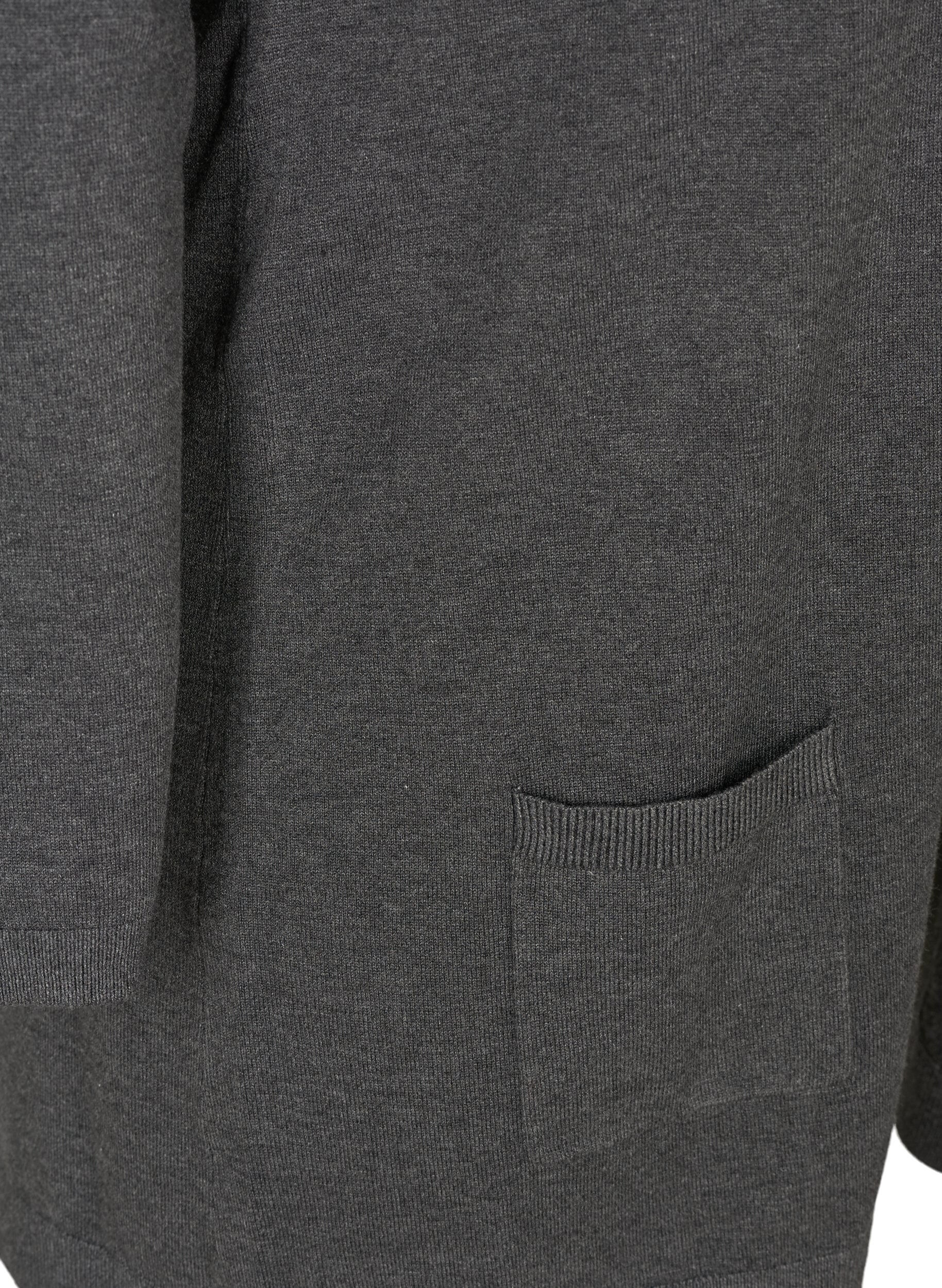 Zizzi Long cardigan tricot&eacute; en m&eacute;lange de viscose, Gris anthracite, Packshot image number 3