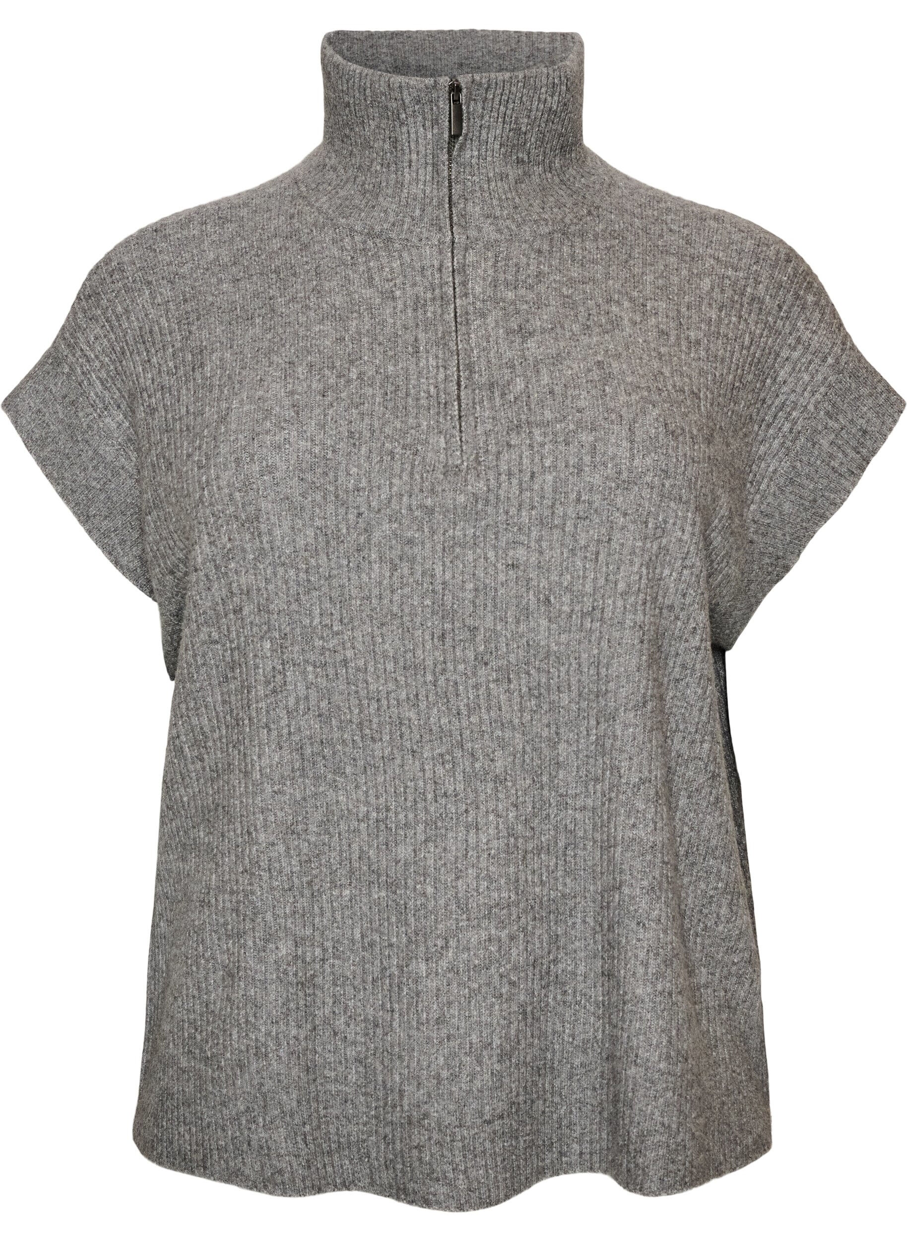 ZizziGilet en maille avec col montant et zip court, Gris, Packshot image number 0