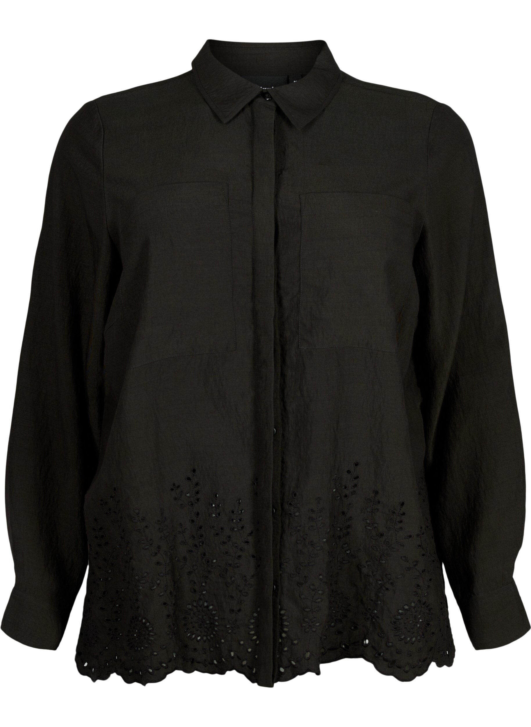 Zizzi Chemise en viscose avec broderie anglaise, Black, Packshot image number 0