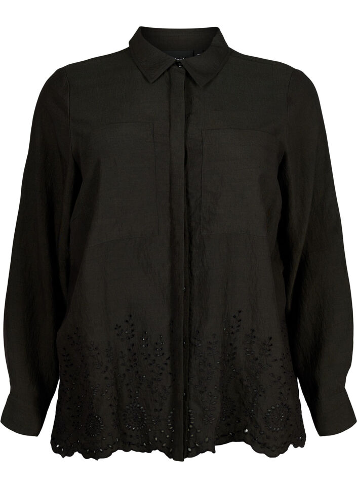 Chemise en viscose avec broderie anglaise, Black, Packshot image number 0