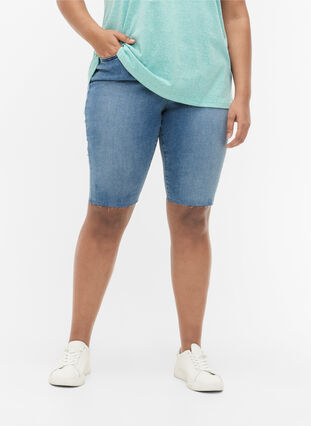 Short long en jean de coton, Blue denim, Model image number 3