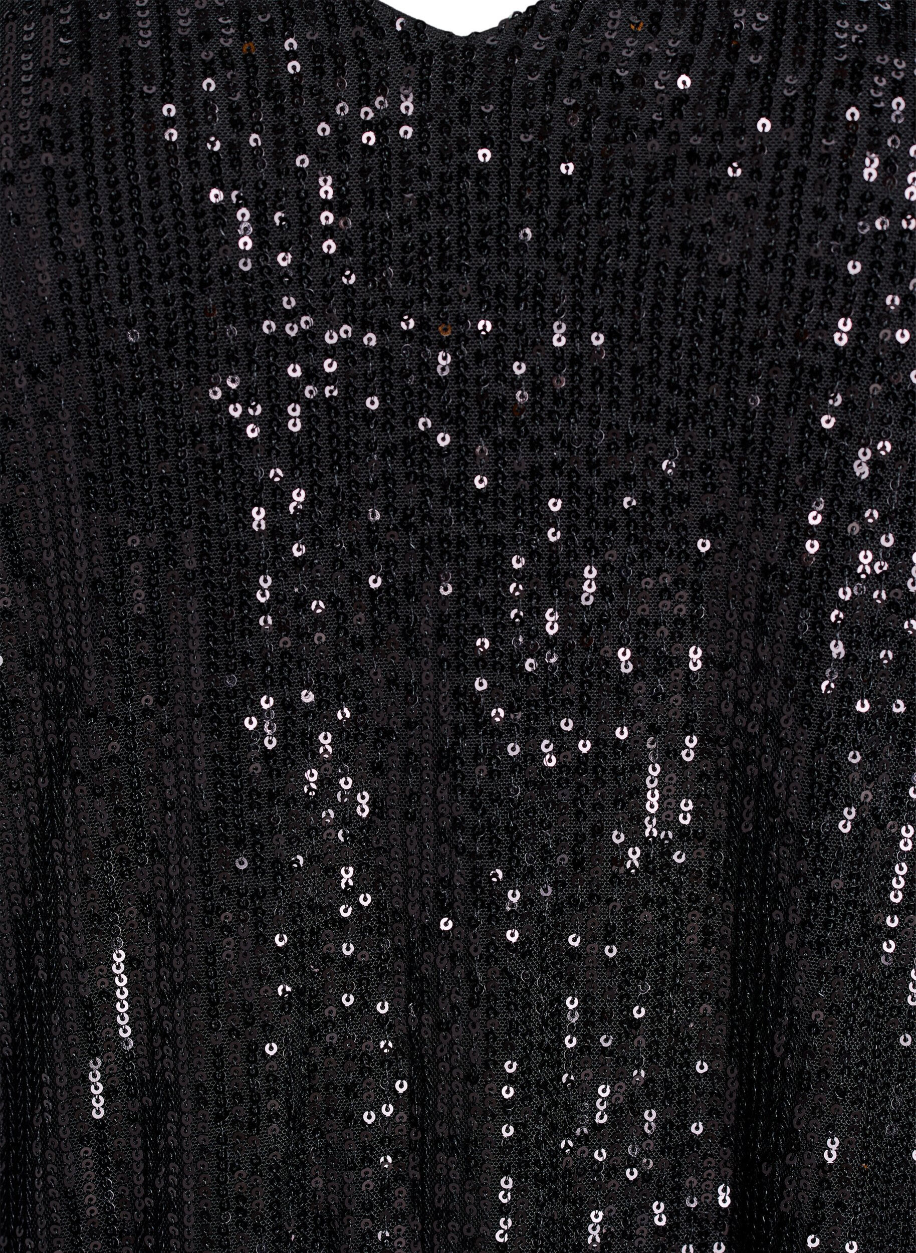 Zizzi Blouse &agrave; paillettes avec col en V et manches courtes, Noir, Packshot image number 2