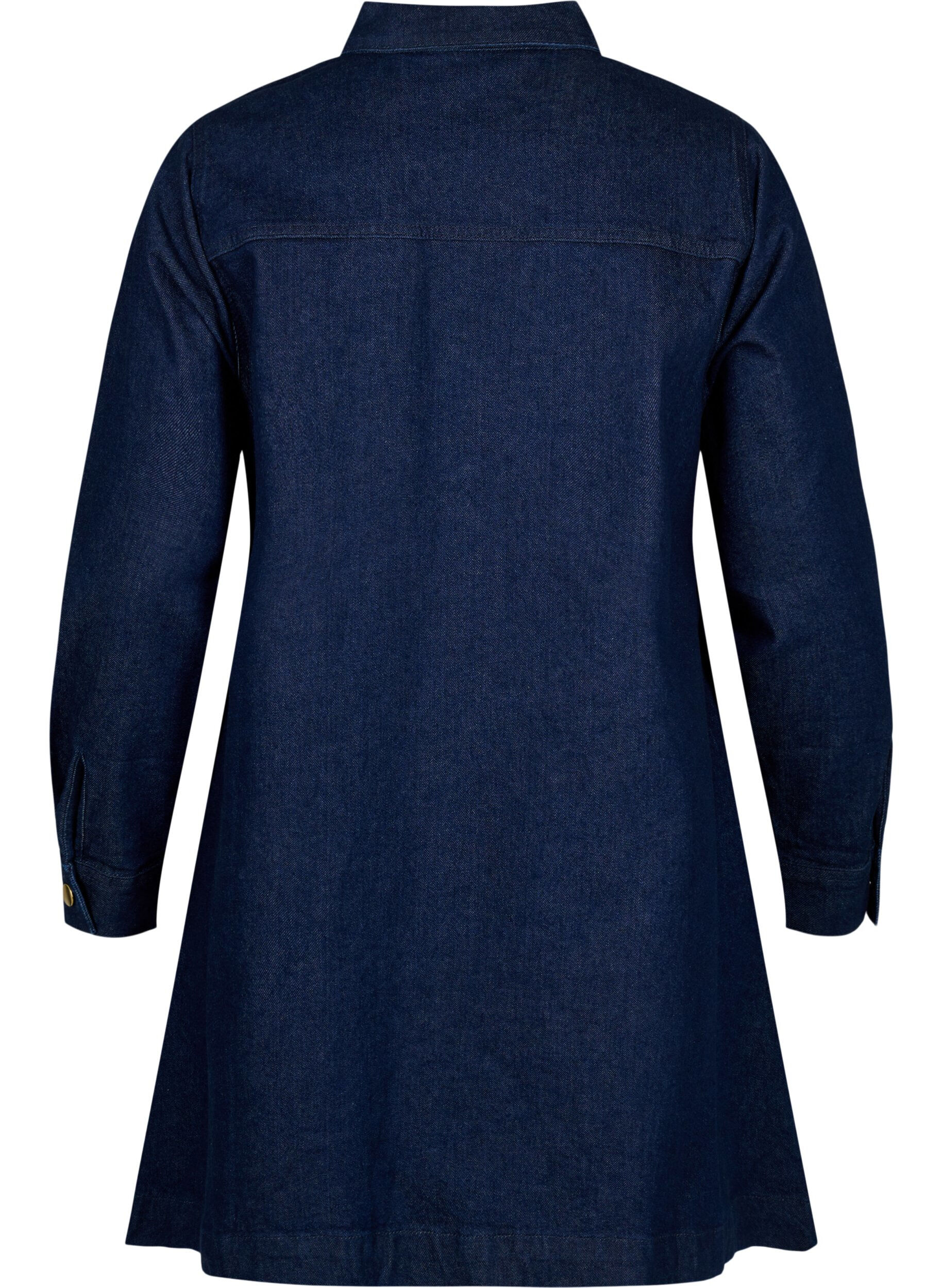 Zizzi Robe en jean coupe trap&egrave;ze avec des boutons, Dark Blue Denim, Packshot image number 1