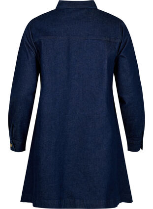 Robe en jean coupe trapèze avec des boutons, Dark Blue Denim, Packshot image number 1