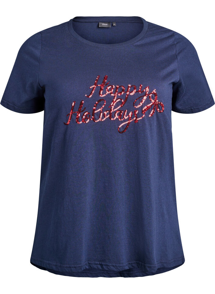T-shirt de No&euml;l en coton bio, Bleu, Packshot image number 0