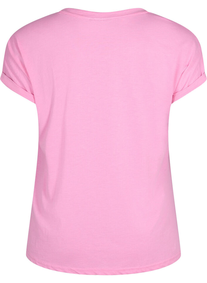 T-shirt &agrave; manches courtes en m&eacute;lange de coton, Rose, Packshot image number 1