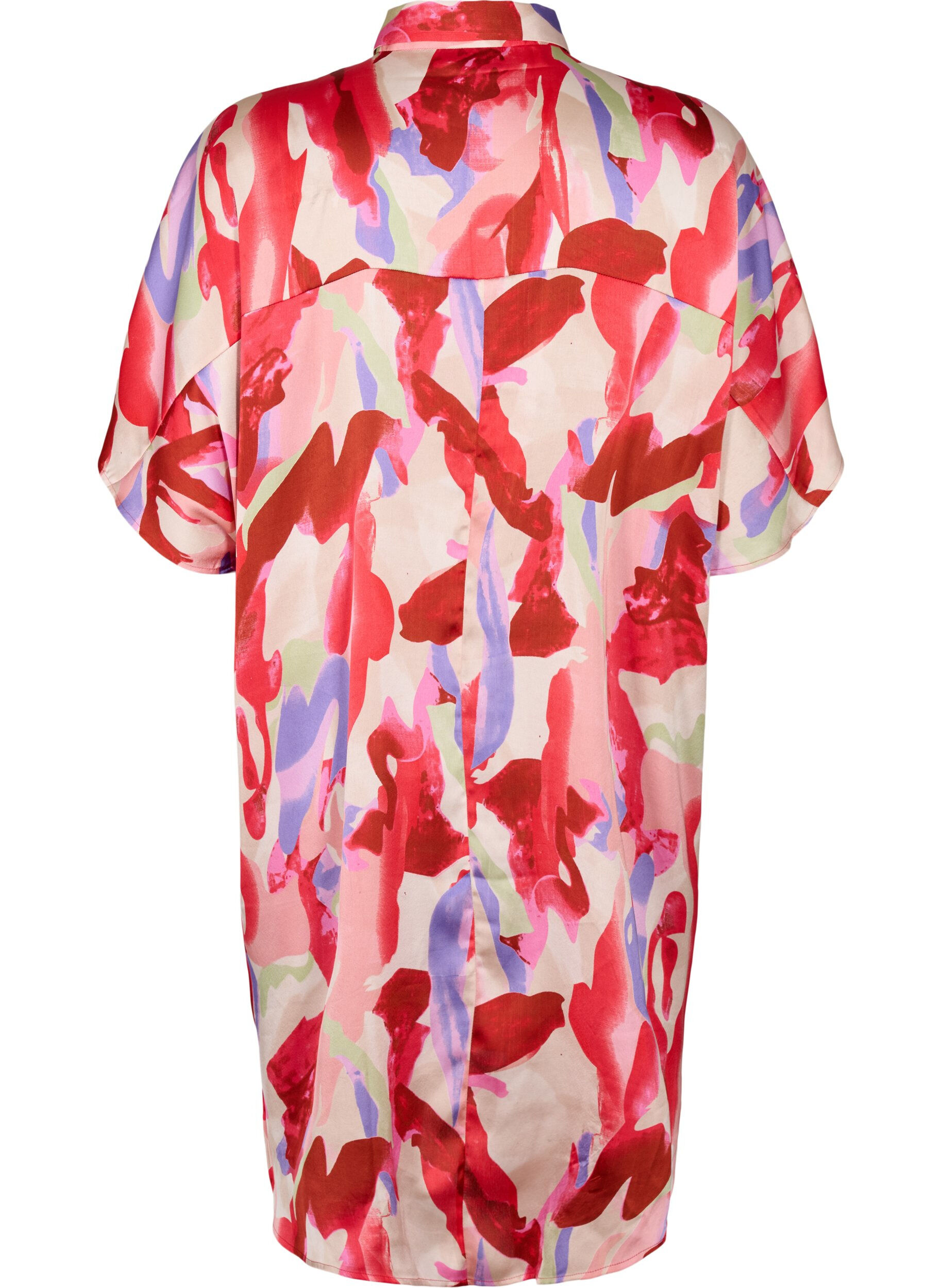 Zizzi Chemise longue en satin avec imprim&eacute;, Geranium Graphic AOP, Packshot image number 1