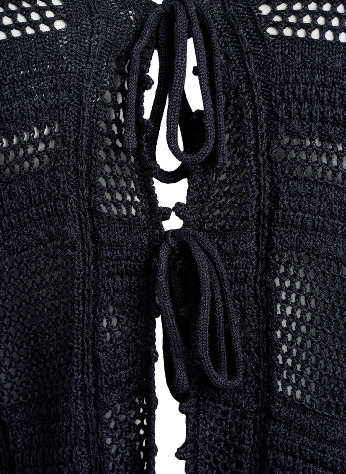 Cardigan en maille avec liens et motifs ajour&eacute;s, Noir, Packshot image number 2