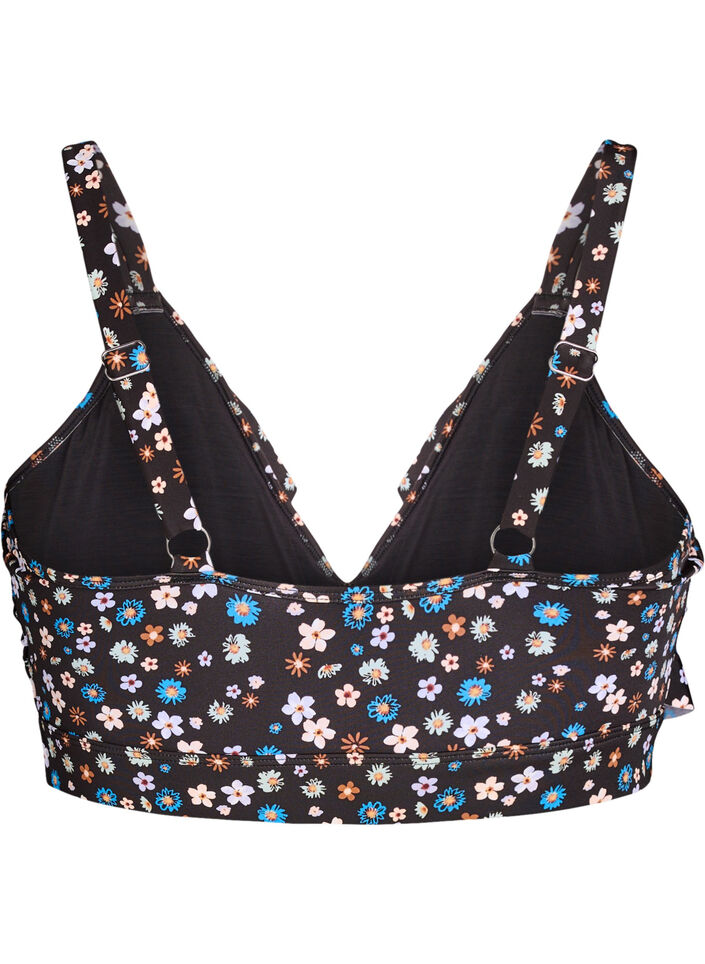 Haut de bikini &agrave; fleurs et &agrave; d&eacute;tails de jabot, Marron, Packshot image number 1