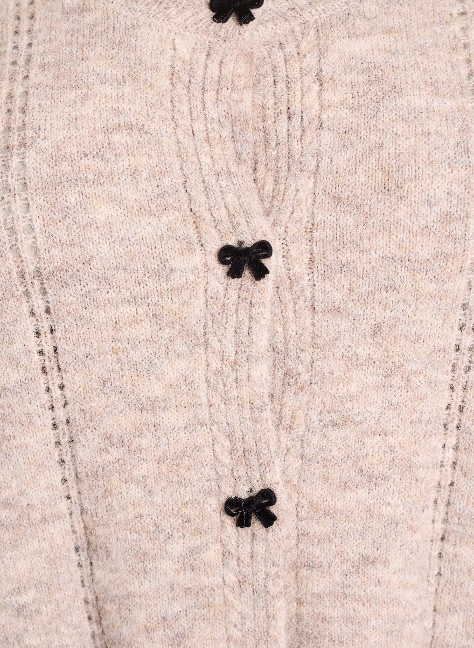 Zizzi Cardigan avec boutons en forme de n&oelig;ud et motif ajour&eacute;, Beige, Packshot image number 2
