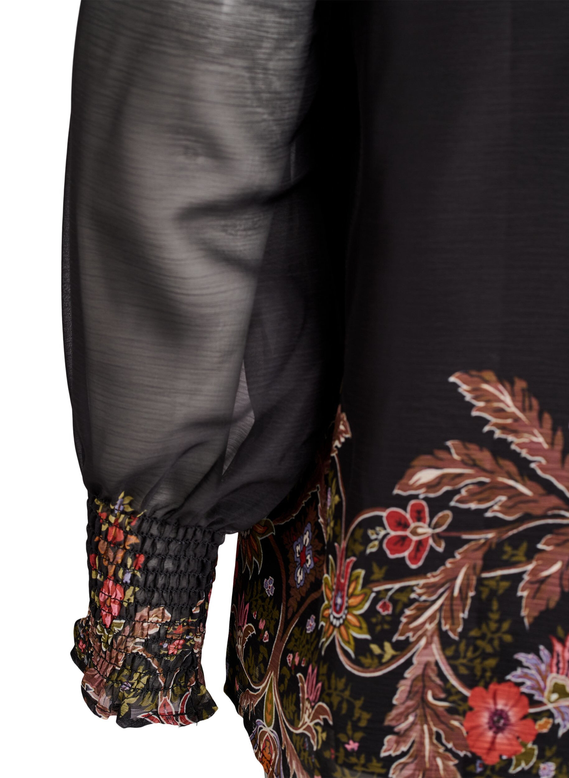 Zizzi Blouse avec imprim&eacute; cachemire et manches transparentes, Noir, Packshot image number 3