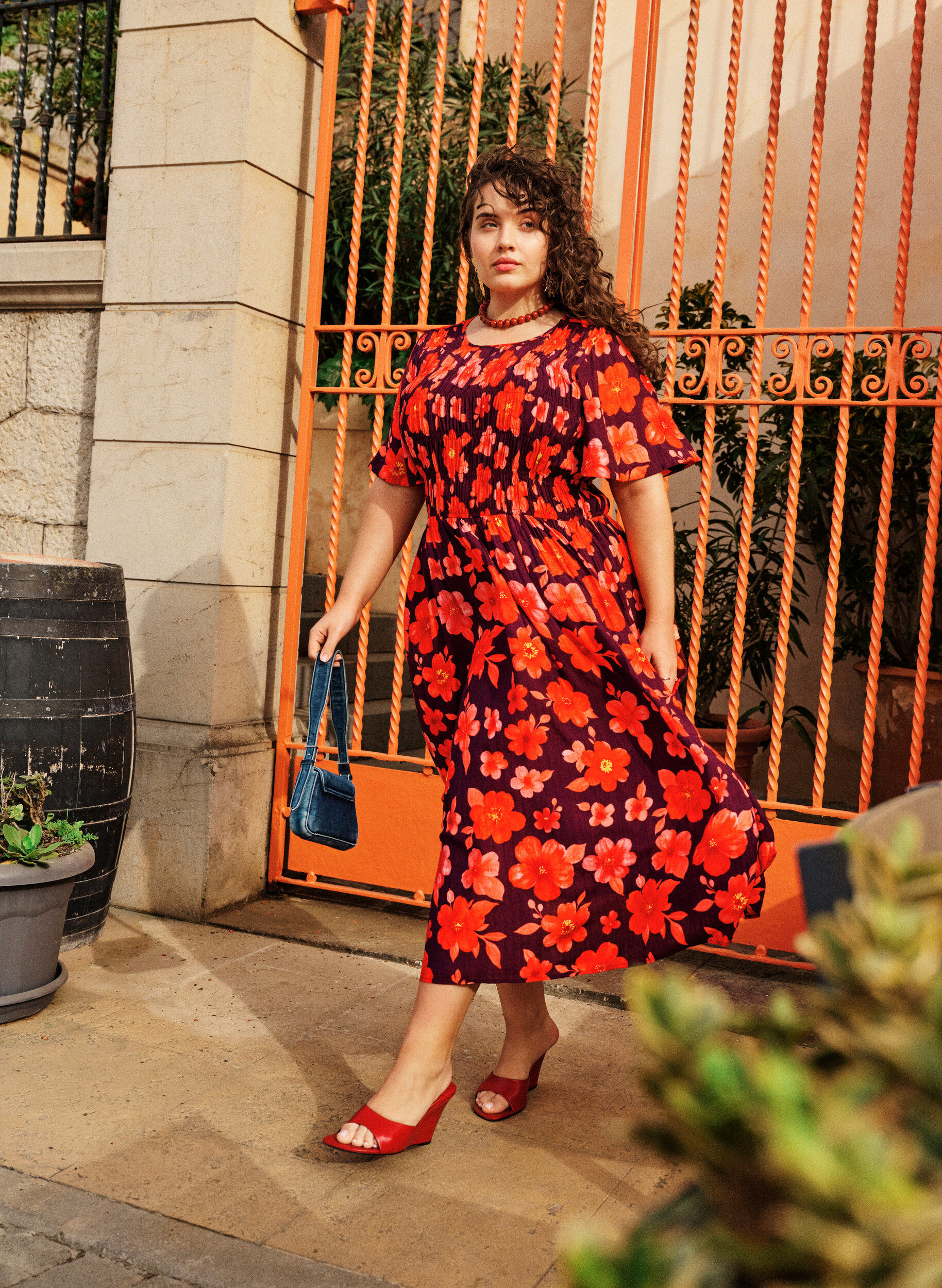 ZizziRobe avec smocks et imprim&eacute; floral, Violet, Image image number 0