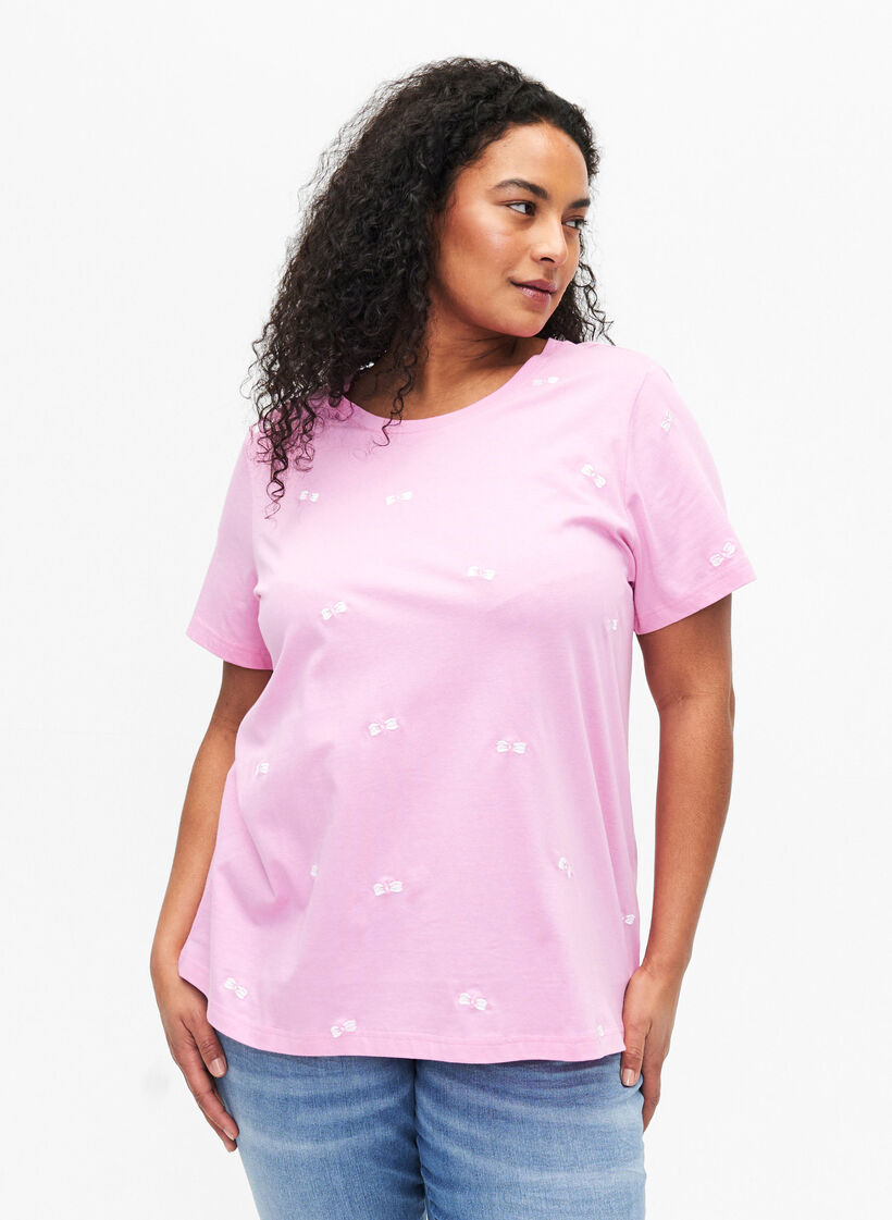 T-shirt en coton biologique avec des nœuds, Roseb. W. Bow Emb., Model image number 0