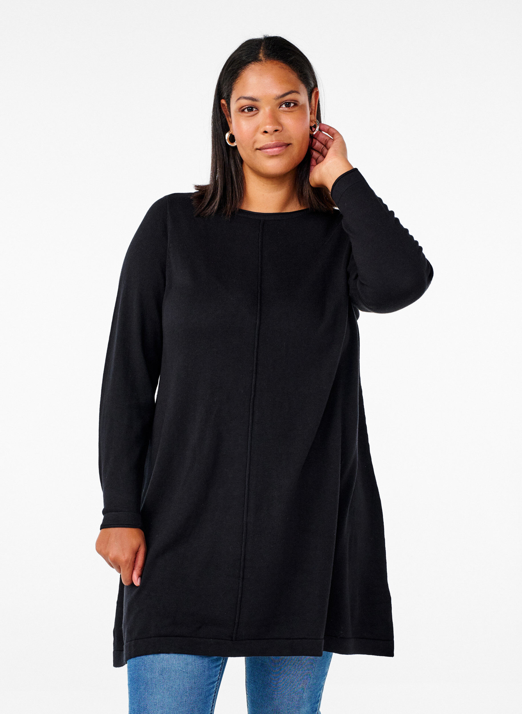 ZizziRobes tricot&eacute;es en m&eacute;lange coton-viscose, Noir, Model image number 0