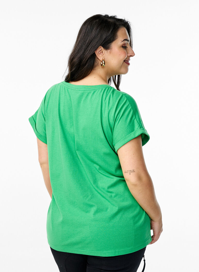 T-shirt &agrave; manches courtes en m&eacute;lange de coton, Vert, Model image number 2