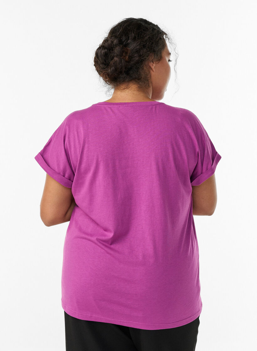 T-shirt &agrave; manches courtes en m&eacute;lange de coton, Violet, Model image number 2