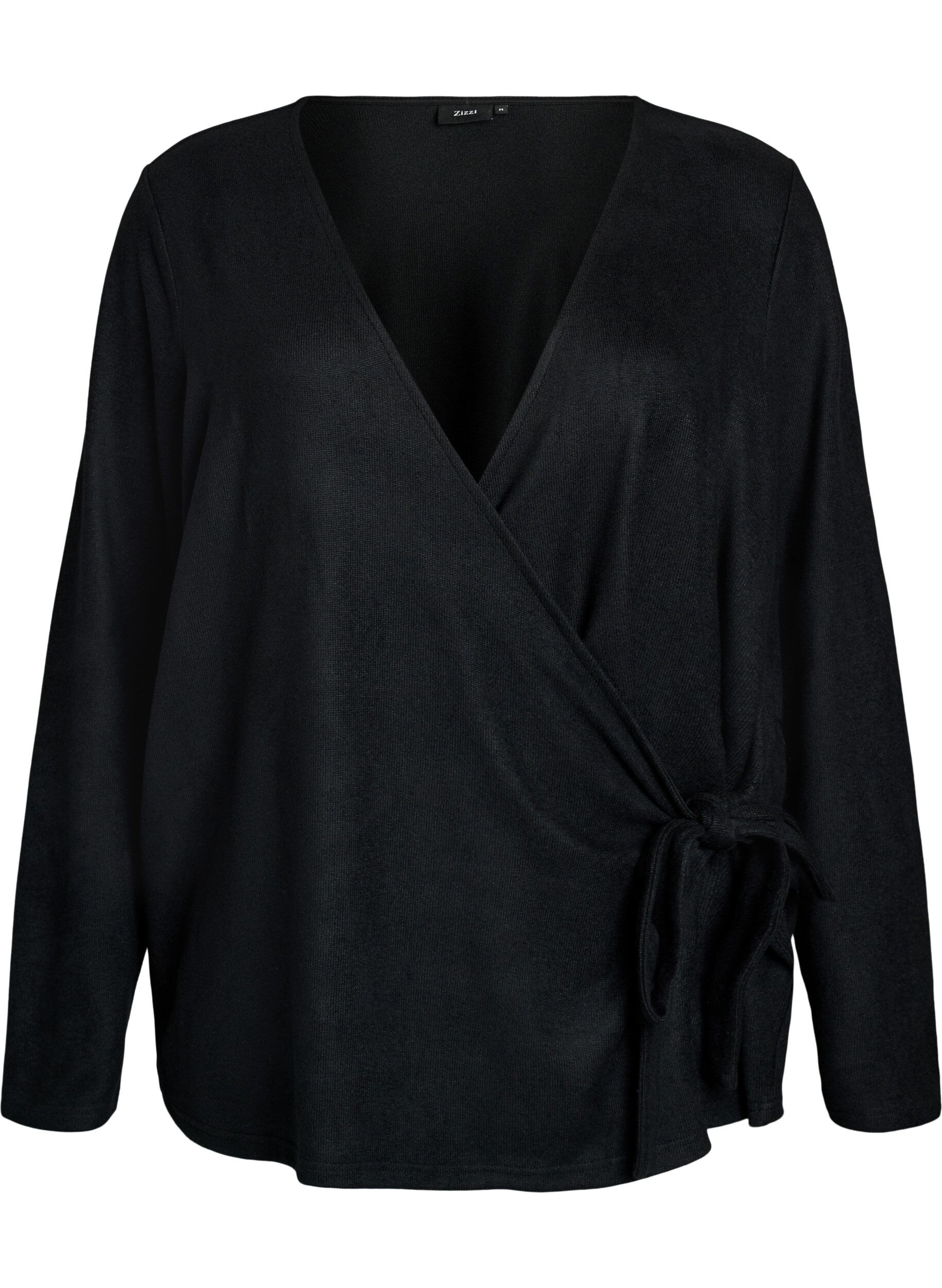 ZizziBlouse portefeuille en jersey avec lien &agrave; nouer, Noir, Packshot image number 0