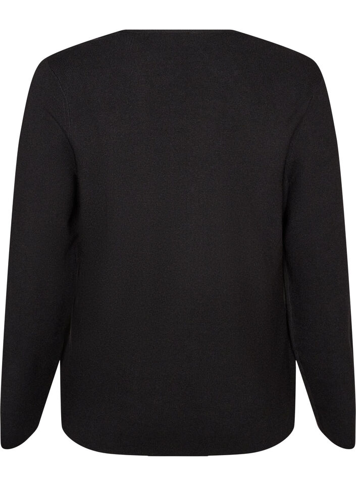 Cardigan en maille fine avec des boutons recouverts de tissu, Noir, Packshot image number 1