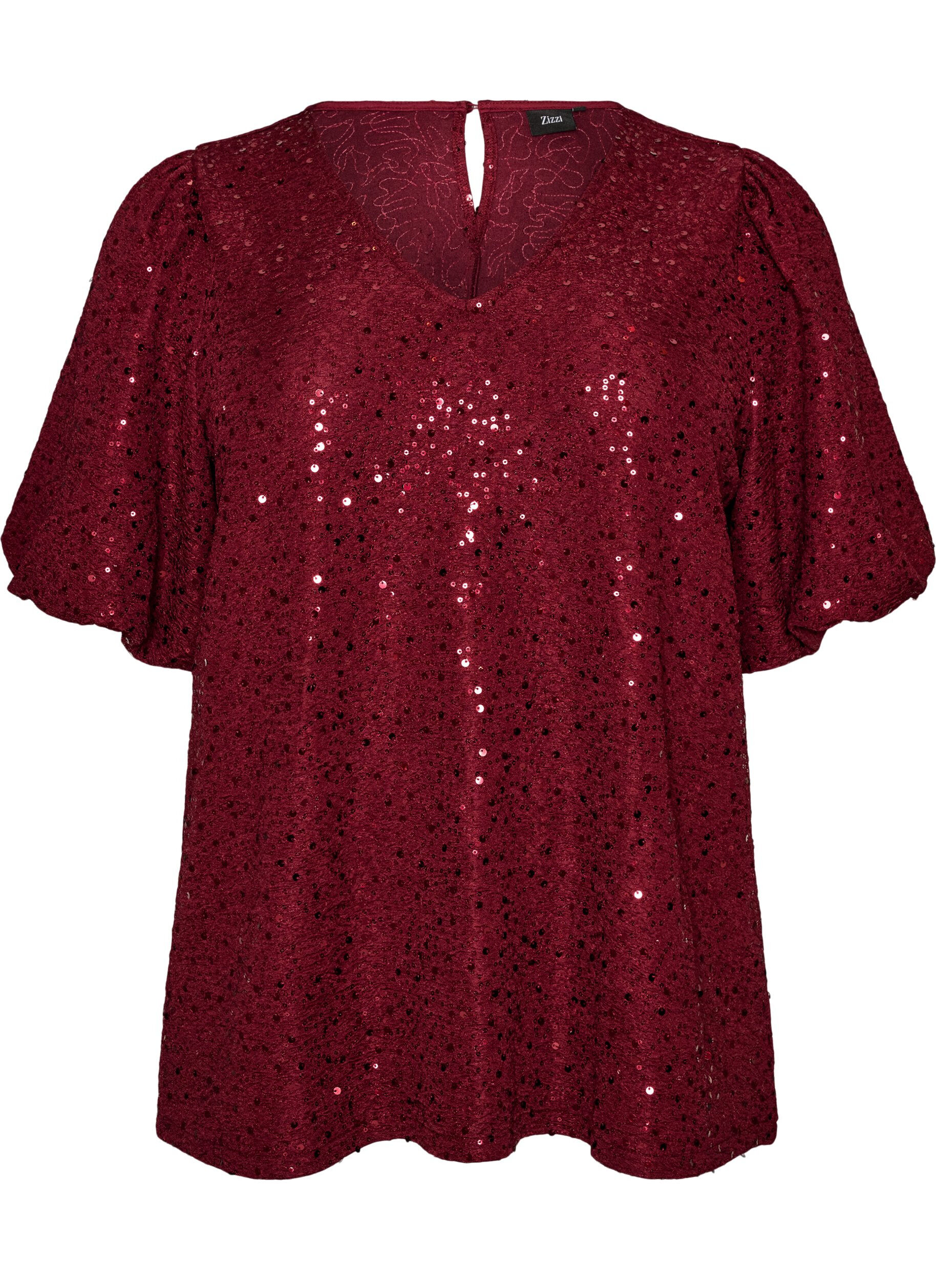 ZizziBlouse &agrave; sequins avec manches ballon, Bordeaux, Packshot image number 0