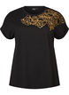 T-shirt en coton &agrave; imprim&eacute; floral, Noir, Packshot image number 0