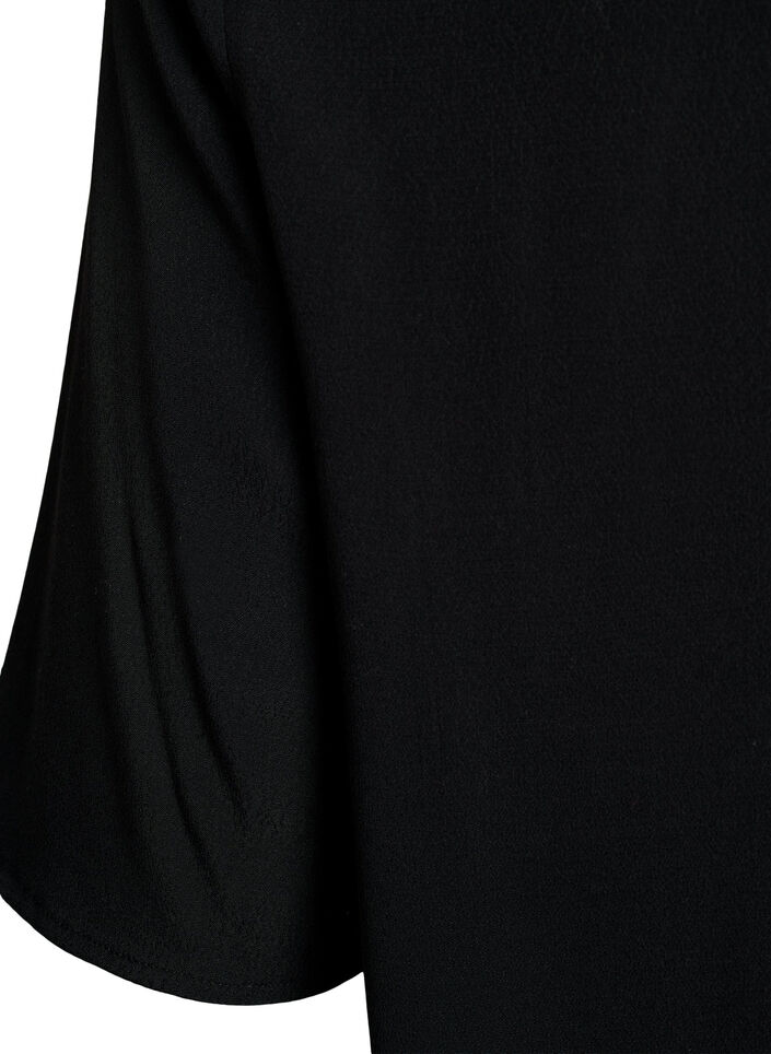 Blouse &agrave; manches courtes en viscose imprim&eacute;e, Noir, Packshot image number 3