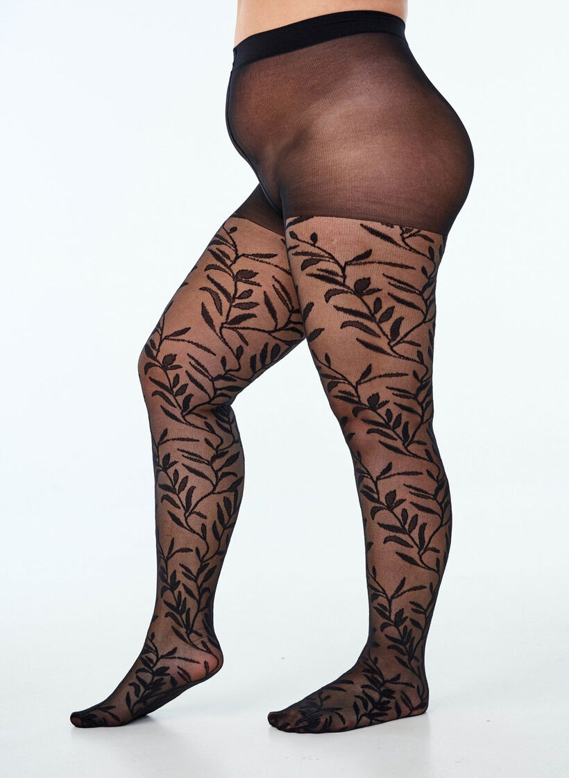 Collants 25 deniers avec des motifs de feuilles, Black, Model image number 0