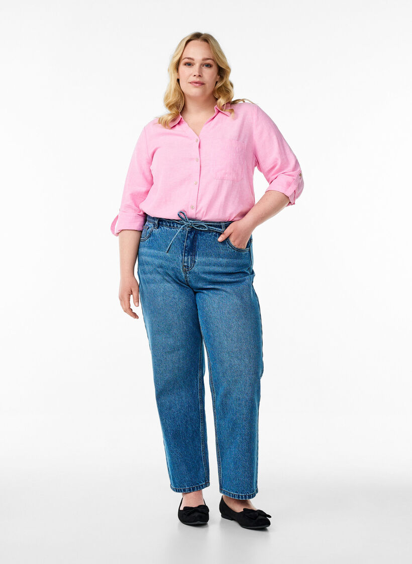 Chemise en lin et viscose avec manches 3/4, Rose, Model image number 1