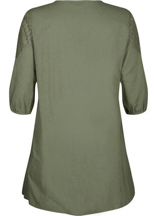 Robe en mélange de coton et de lin agrémentée de détails en crochet, Deep Lichen Green, Packshot image number 1