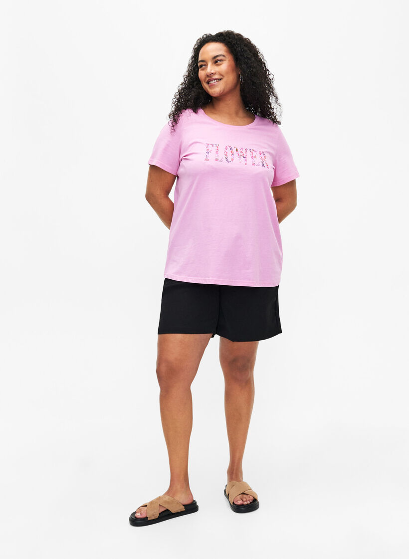T-shirt en coton avec imprimé texte, Rosebloom w. Flower, Model image number 2